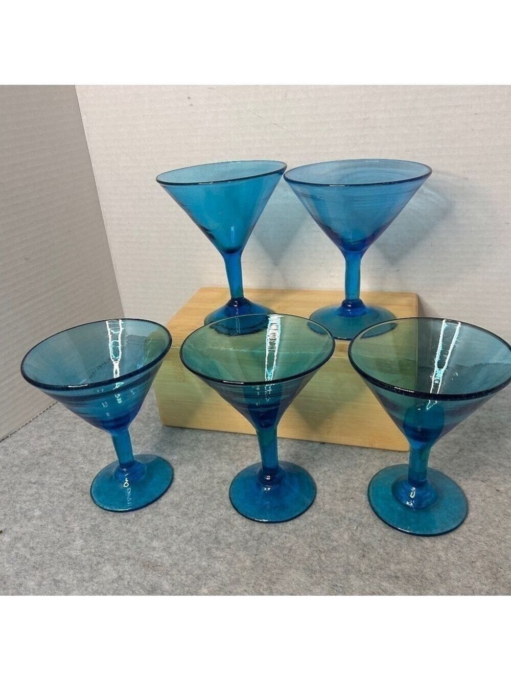 Martini Cocktail Glasses Handblown Turquoise 4oz Set of 5